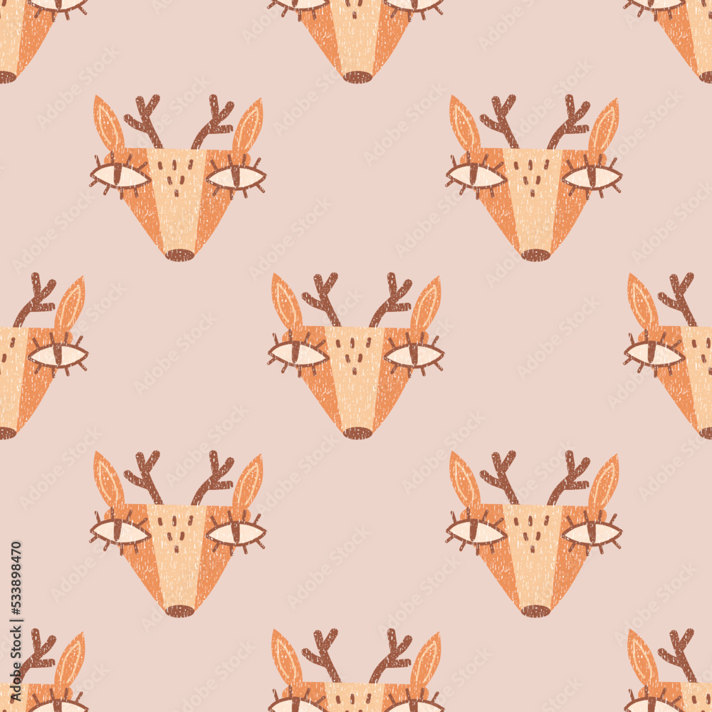 Childish scandinavian pattern with cute deer head. Seamless texture for textile, fabric, apparel, wrapping, paper, stationery, nursery. Childish scandinavian pattern with cute deer head. Seamless texture for textile, fabric, apparel, wrapping, paper, stationery, nursery.