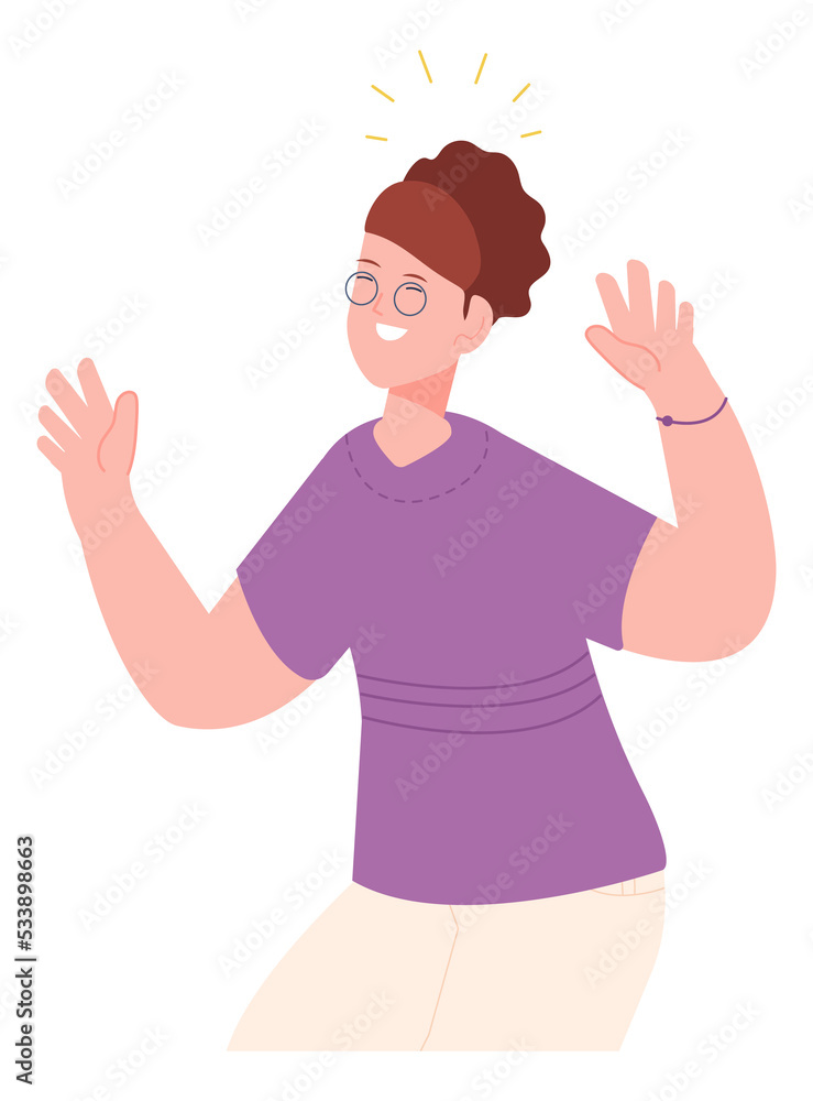 Happy positive woman. Laughing person with raised hands Happy positive woman. Laughing person with raised hands