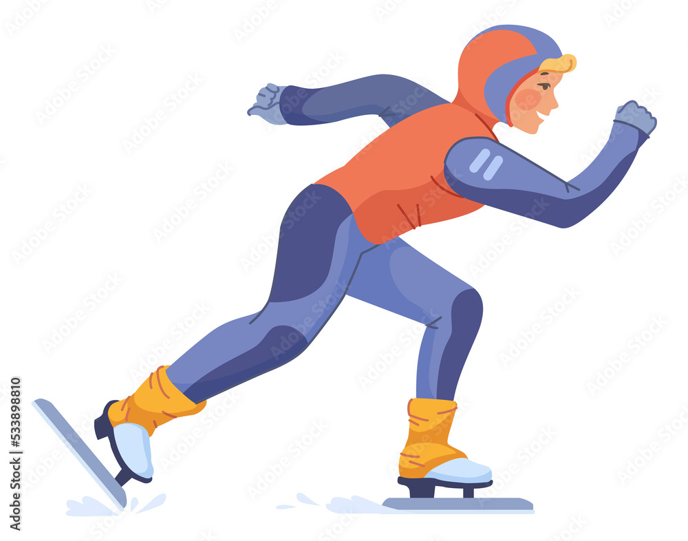 Ice skating person. Happy character with active lifestyle