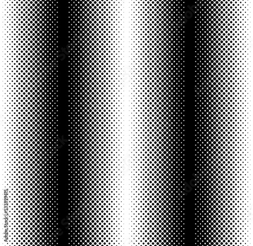 Halftone gradient seamless pattern. Dotted fade effect in stripes loopable background. Monochrome gradient repeat texture. Vector illustration