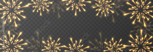 Vector festive fireworks on a transparent background. Fireworks png, festive light png. Magic fireworks lights. Christmas light.