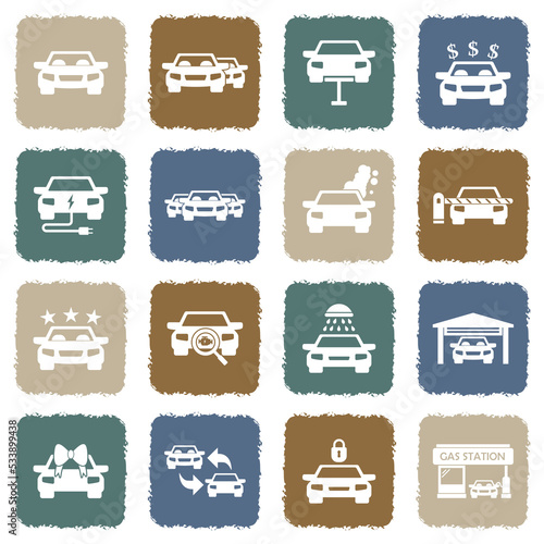 Car Icons. Grunge Color Flat Design. Vector Illustration.