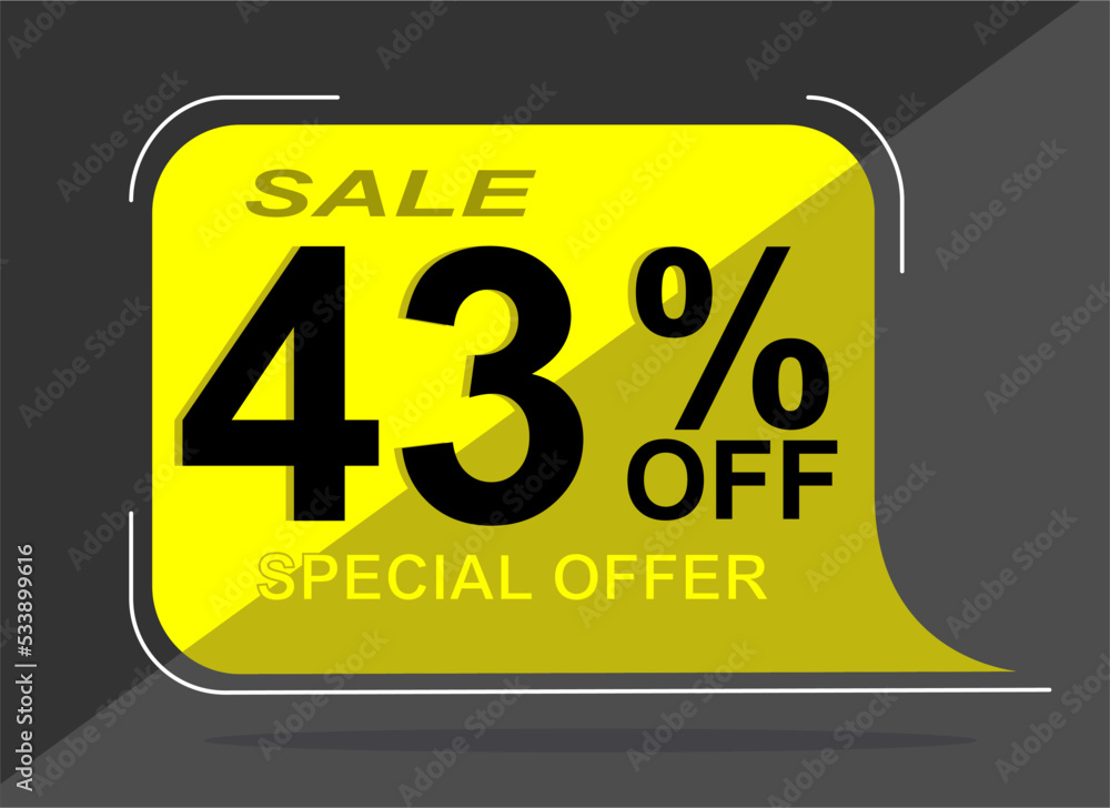 Sale tag 43% forty three percent off, vector illustration, balloon shape.