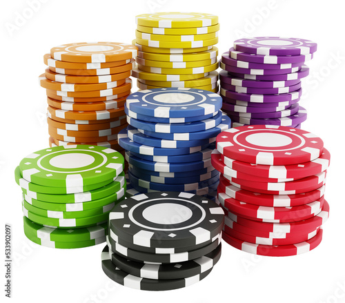 Quadro su tela Set of gambling chips on transparent background