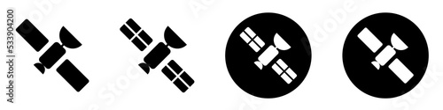 Internet communication. Set of satellite station vector icon. Communication, broadcast. Space station.