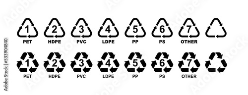 Recycling Symbols For Plastic. Vector icon illustration set