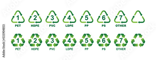 Recycling Symbols For Plastic. Vector icon illustration set