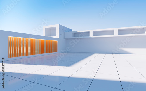 White abstract geometric construction  empty outdoor architecture scene  3d rendering.