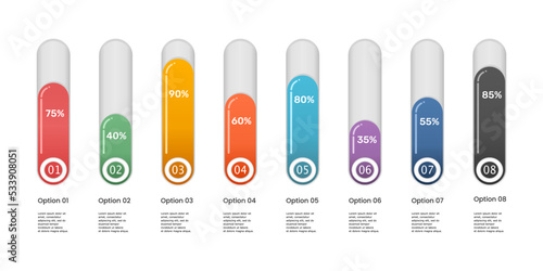 Color bar infographic showing percentage of business growth 8 options