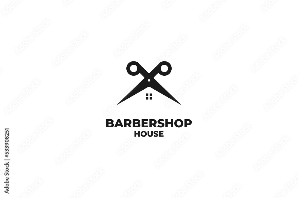 Flat tools barber house logo design vector illustration Flat tools barber house logo design vector illustration
