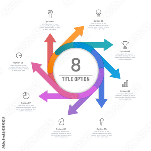 8 Colors arrow windmill. Infographic 8 options for business presentation.