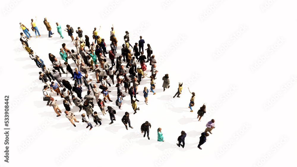 Naklejka premium Concept conceptual large community of people forming the internet icon. 3d illustration metaphor for communication, technology, network, connection, travel and business