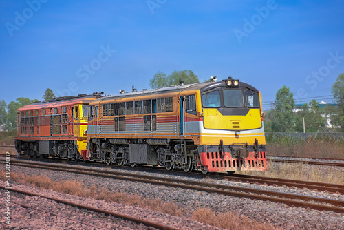 Diesel locomotive on the railway.