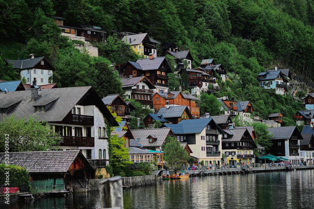 Beautiful scenic landscape over Austrian alps lake in Hallstatt, Salzkammergut, Austria. Beautiful scenic landscape over Austrian alps lake in Hallstatt, Salzkammergut, Austria.