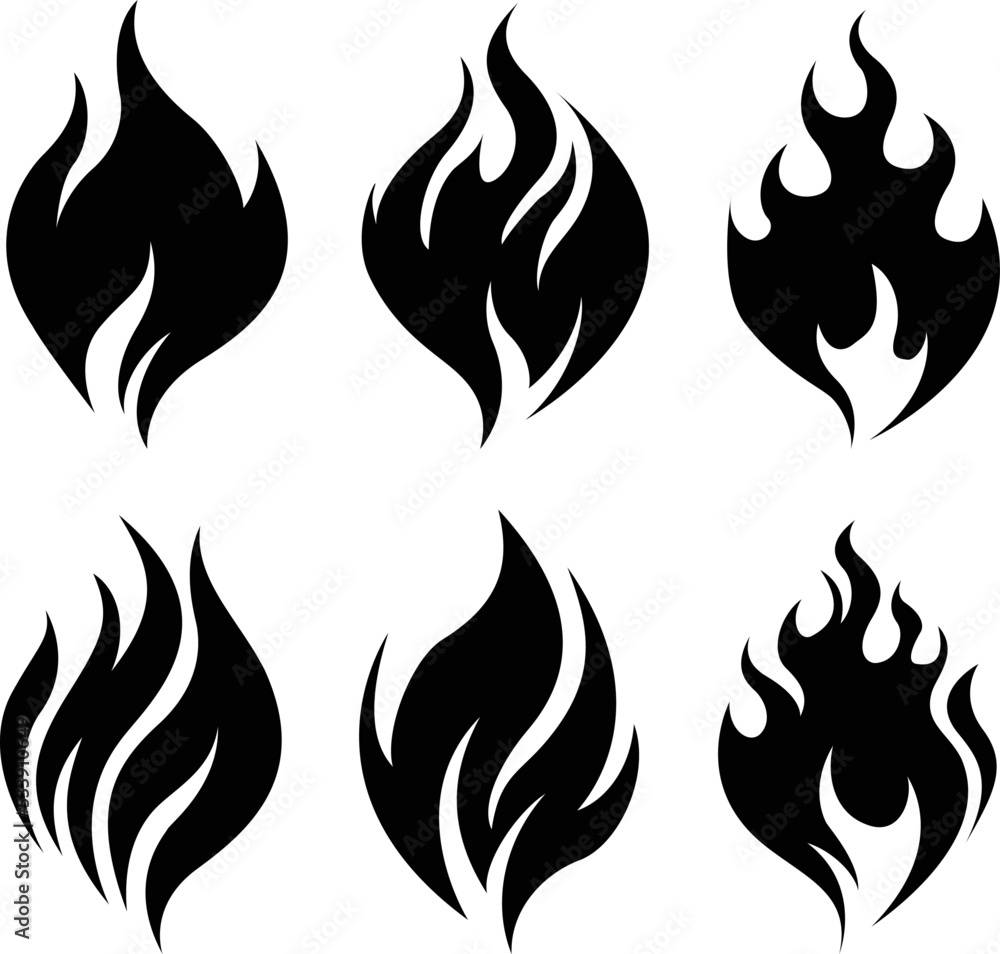 Fire flames, set vector icons. Fire sign. Fire flame icon isolated on white background. Vector illustration Fire flames, set vector icons. Fire sign. Fire flame icon isolated on white background. Vector illustration