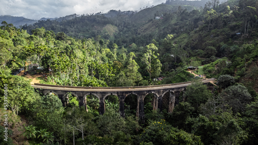 Aerial flight above Nine Arches Bridge, Ella, Sri Lanka. Aerial flight above Nine Arches Bridge, Ella, Sri Lanka.