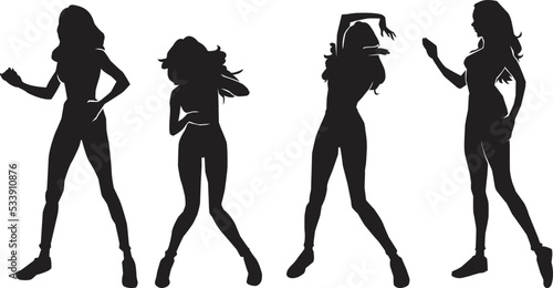 silhouette of a woman dancing. Silhouettes of sexy beautiful women dancing
