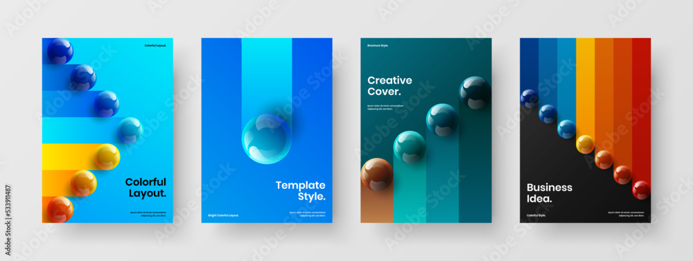 Original realistic balls corporate cover concept composition. Clean banner design vector illustration set.
