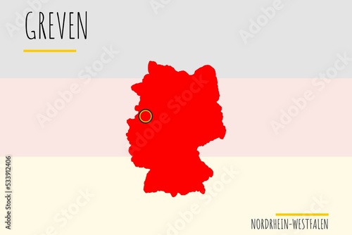 Greven: Illustration einer Markierung der Stadt Greven in den Umrissen von Deutschland im Bundesland Nordrhein-Westfalen photo