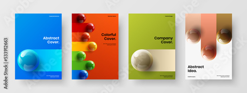 Simple annual report design vector illustration collection. Minimalistic 3D balls flyer concept bundle.