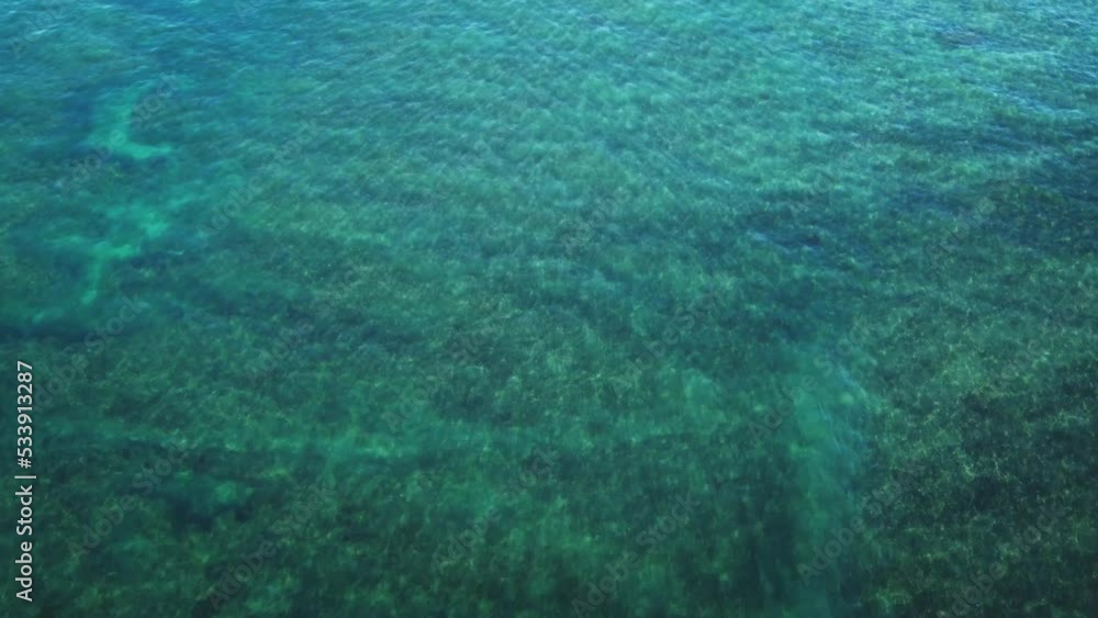 Long span on the clear water of the ocean. Seabed and rays of light. Tropical paradise. Real background. Aerial 4K Long span on the clear water of the ocean. Seabed and rays of light. Tropical paradise. Real background. Aerial 4K