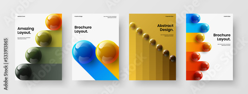 Clean realistic spheres brochure template collection. Isolated corporate identity design vector illustration set.