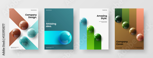 Clean pamphlet vector design illustration set. Simple realistic spheres company brochure concept collection. © kitka
