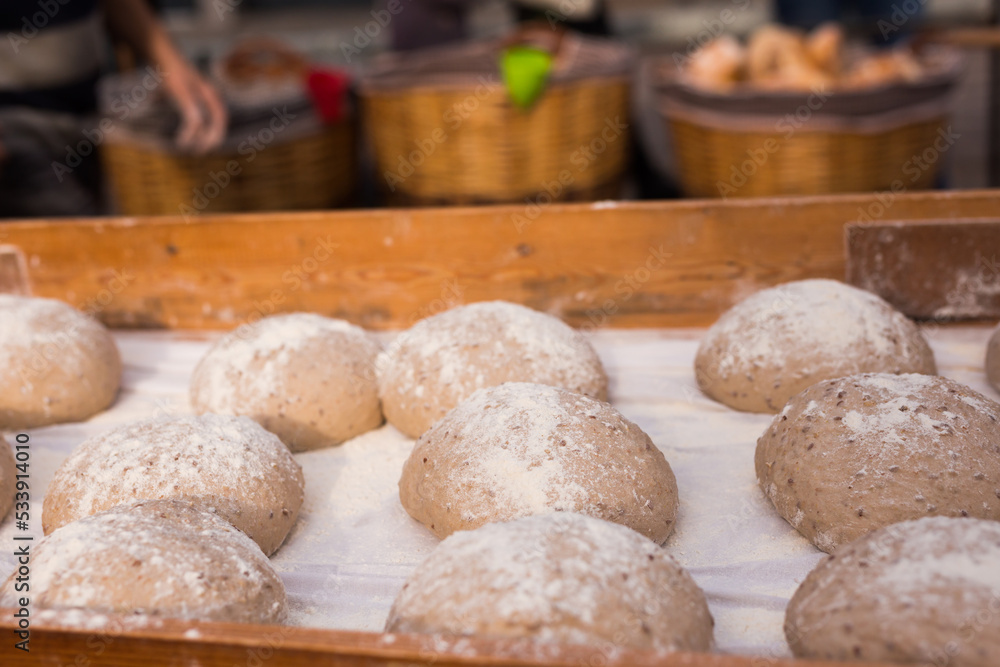 bread preparation. loaves of dough before baking bread preparation. loaves of dough before baking