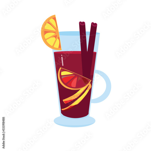 Hand drawn vector illustration of glass of mulled wine isolated on white background.