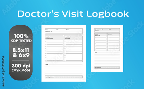 This is a Doctor's Visit Logbook with the 2 most popular sizes 8.5x11 and 6x9. Fully ready to print.
