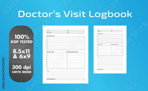 This is a Doctor's Visit Logbook with the 2 most popular sizes 8.5x11 and 6x9. Fully ready to print.