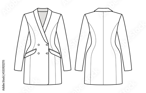 Fashion technical drawing of double-breasted hourglass blazer