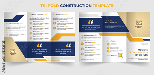 Modern trifold business construction brochure design template