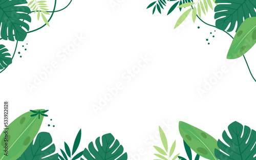Flat tropical leaves background isolated white background