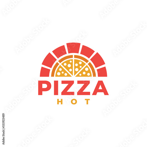Pizza house logo vector. Firewood brick oven pizza home made label icon concept template.