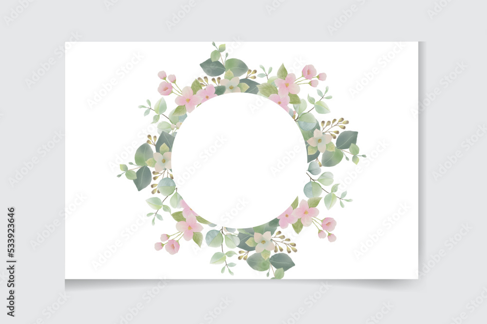 Watercolor vector wreath wedding invitation card with green eucalyptus ...