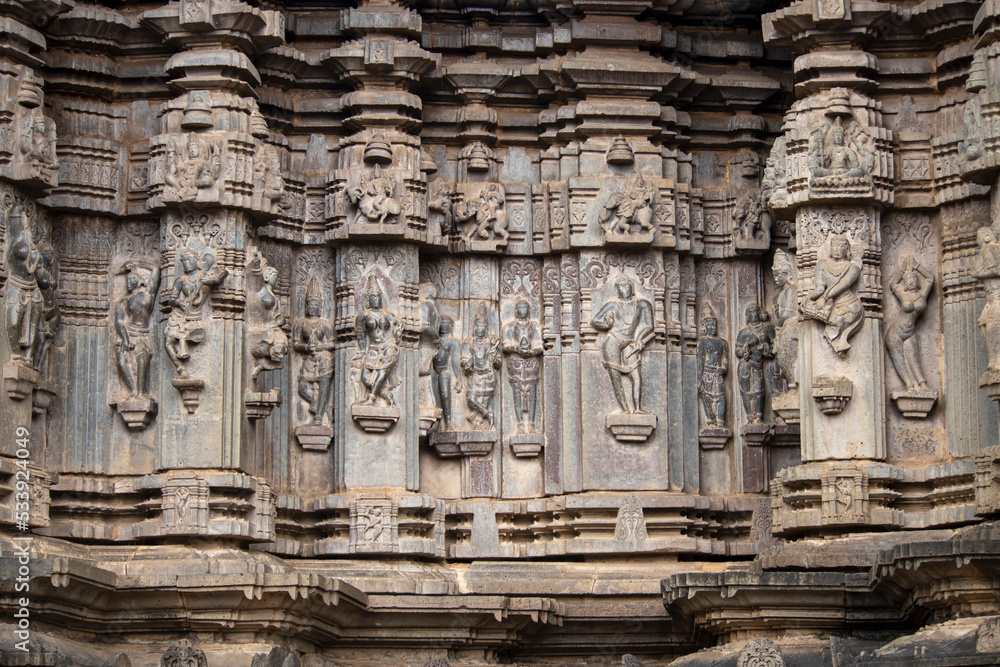 Carvings Of Deities And Secular Figures On The Pillers In Shri Kopeshwar Temple, Khidrapur, Kolhapur, Maharashtra