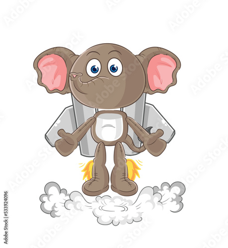 elephant with jetpack mascot. cartoon vector