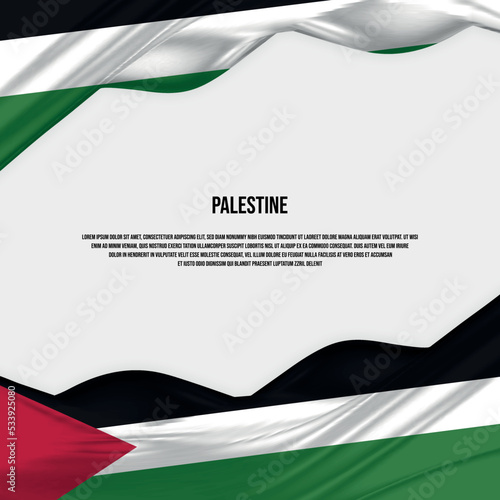 Palestine flag design. Waving Palestinian flag made of satin or silk fabric. Vector Illustration.