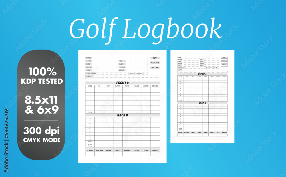 This is a Golf Logbook with the 2 most popular sizes 8.5x11 and 6x9