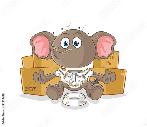 elephant homeless character. cartoon mascot vector