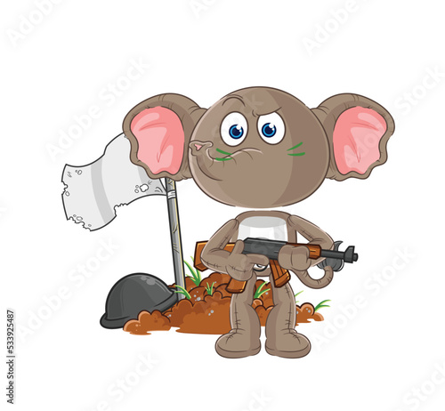 elephant army character. cartoon mascot vector
