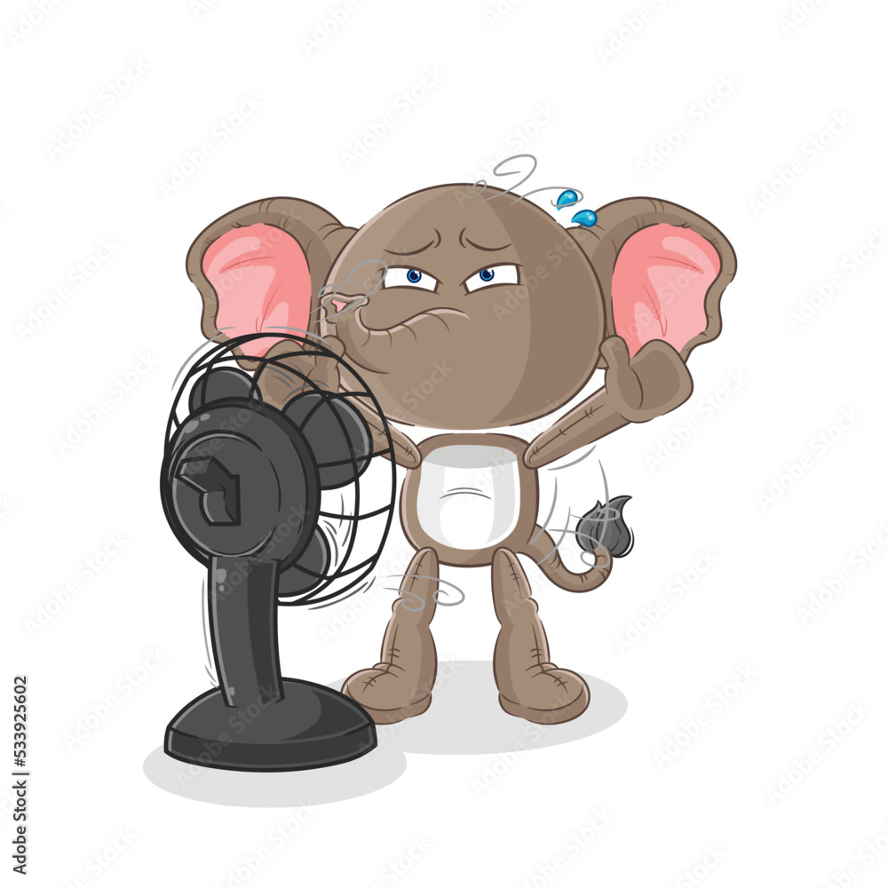 elephant with the fan character. cartoon mascot vector elephant with the fan character. cartoon mascot vector