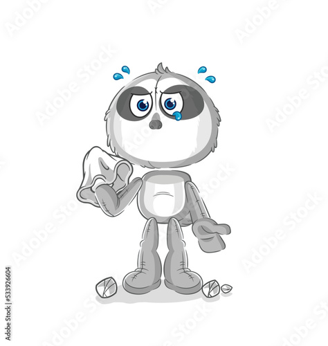 sloth cry with a tissue. cartoon mascot vector