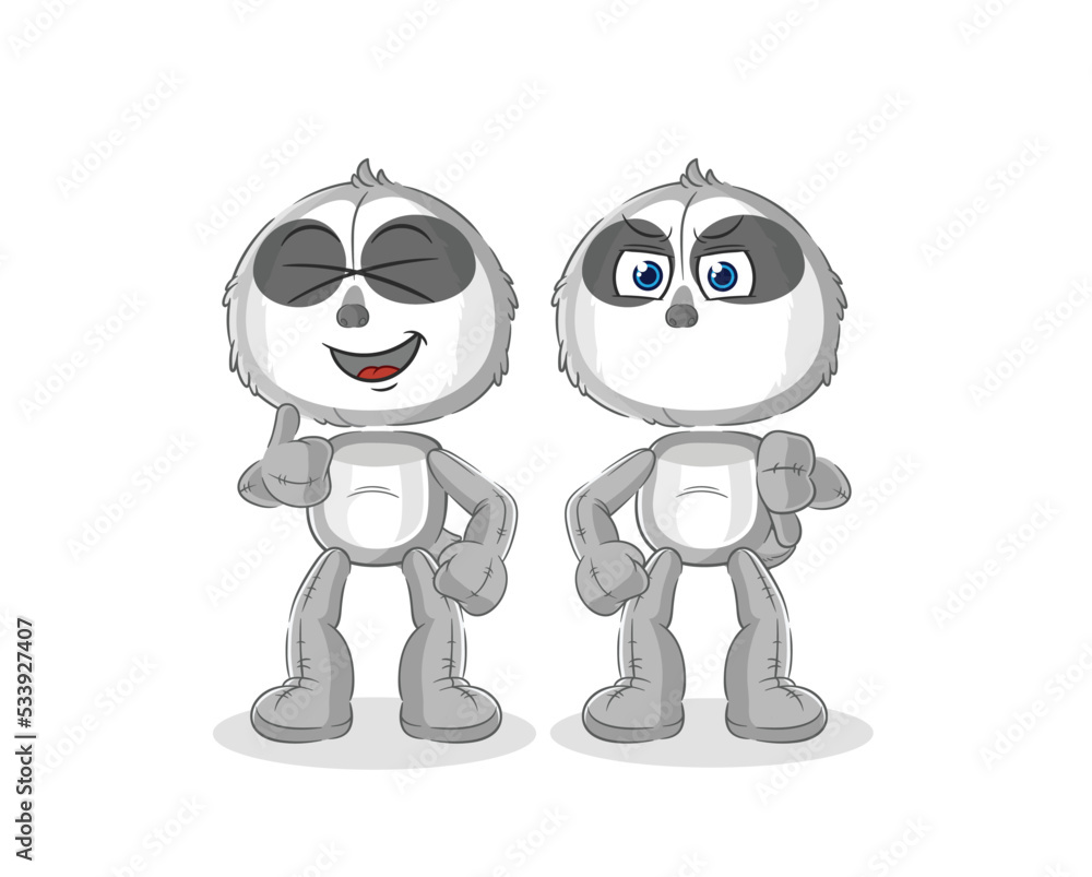sloth thumbs up and thumbs down. cartoon mascot vector sloth thumbs up and thumbs down. cartoon mascot vector