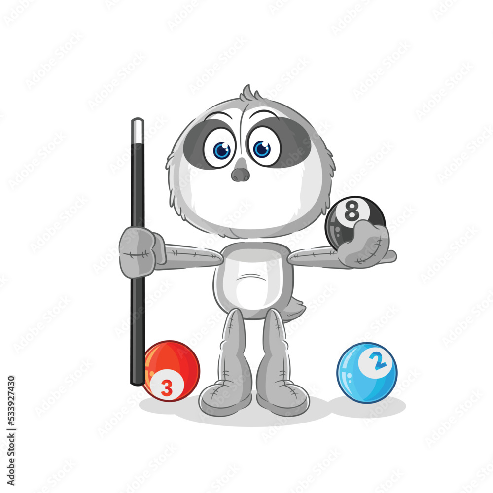 sloth plays billiard character. cartoon mascot vector sloth plays billiard character. cartoon mascot vector