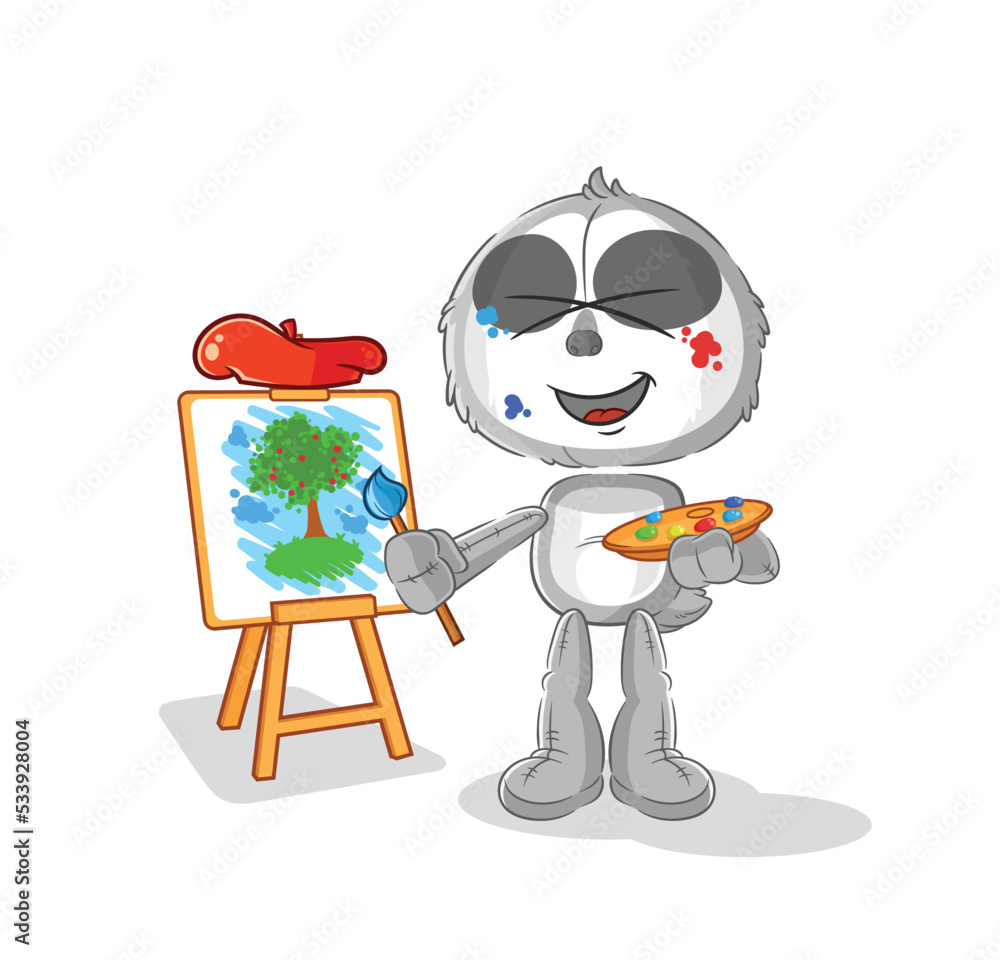 Fototapeta premium sloth artist mascot. cartoon vector