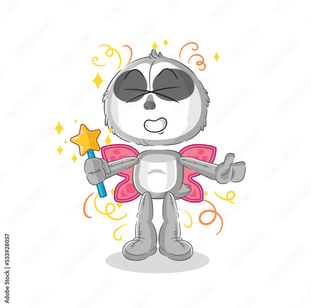 sloth fairy with wings and stick. cartoon mascot vector sloth fairy with wings and stick. cartoon mascot vector