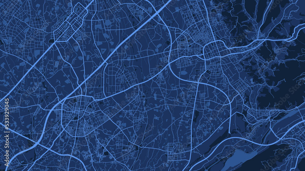 Detailed vector map poster of Taoyuan city, linear print map. Blue skyline urban panorama. Detailed vector map poster of Taoyuan city, linear print map. Blue skyline urban panorama.