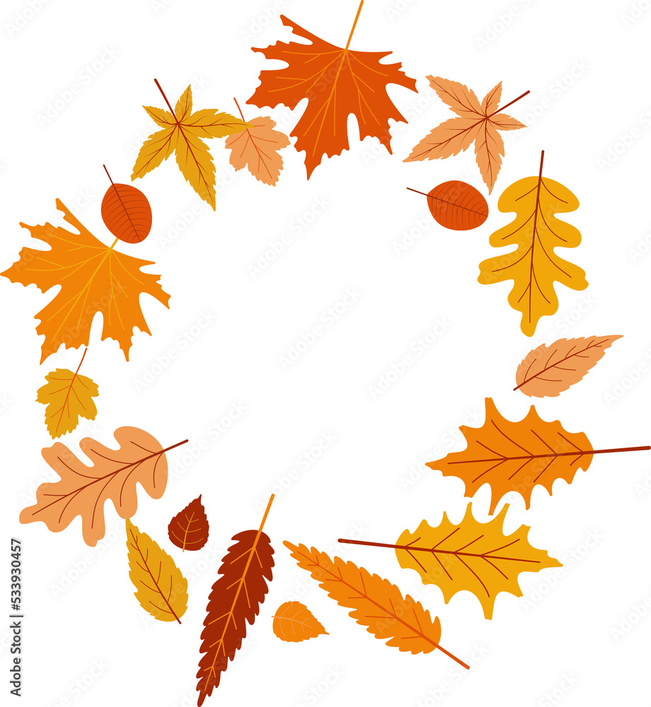 Autumn leaves circle frame.